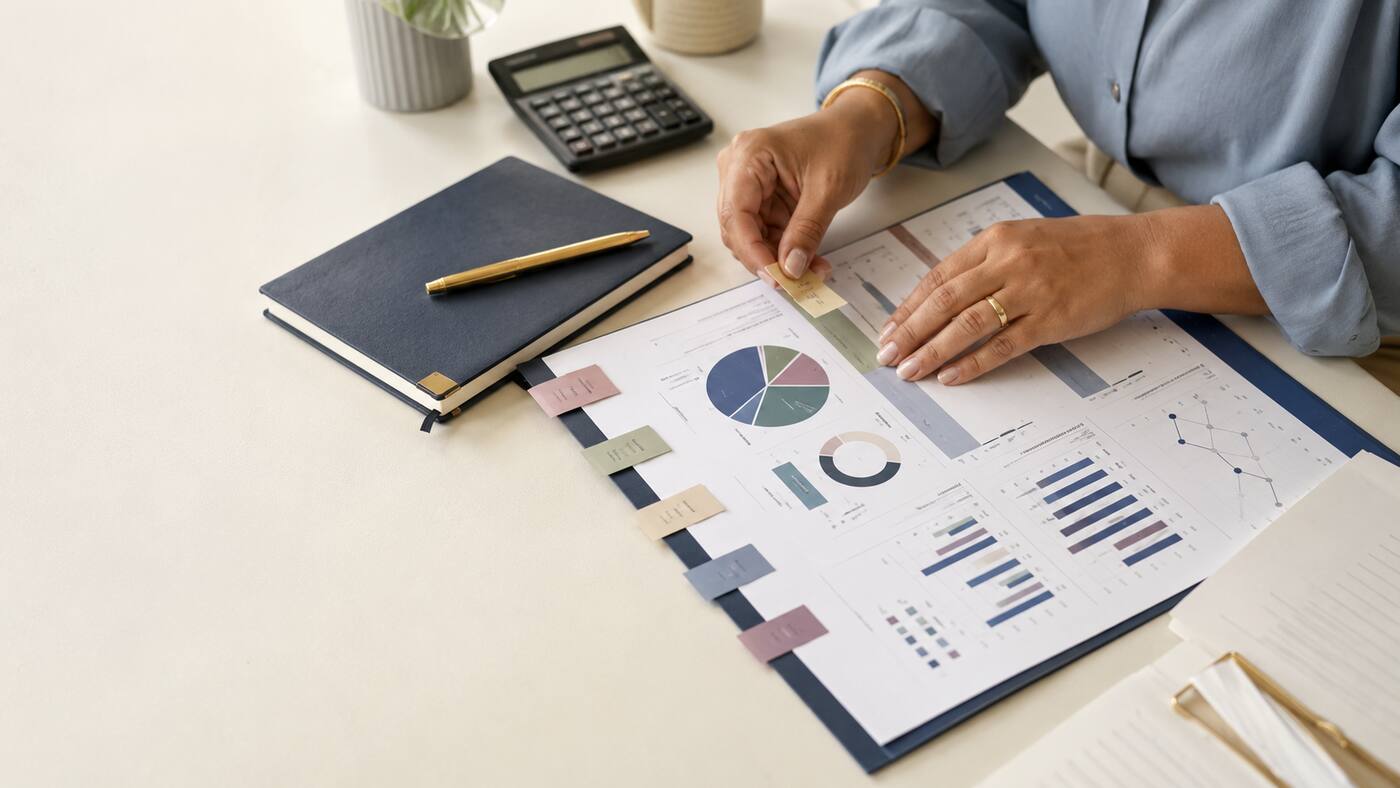 A business owner organizing financial categories on a performance report